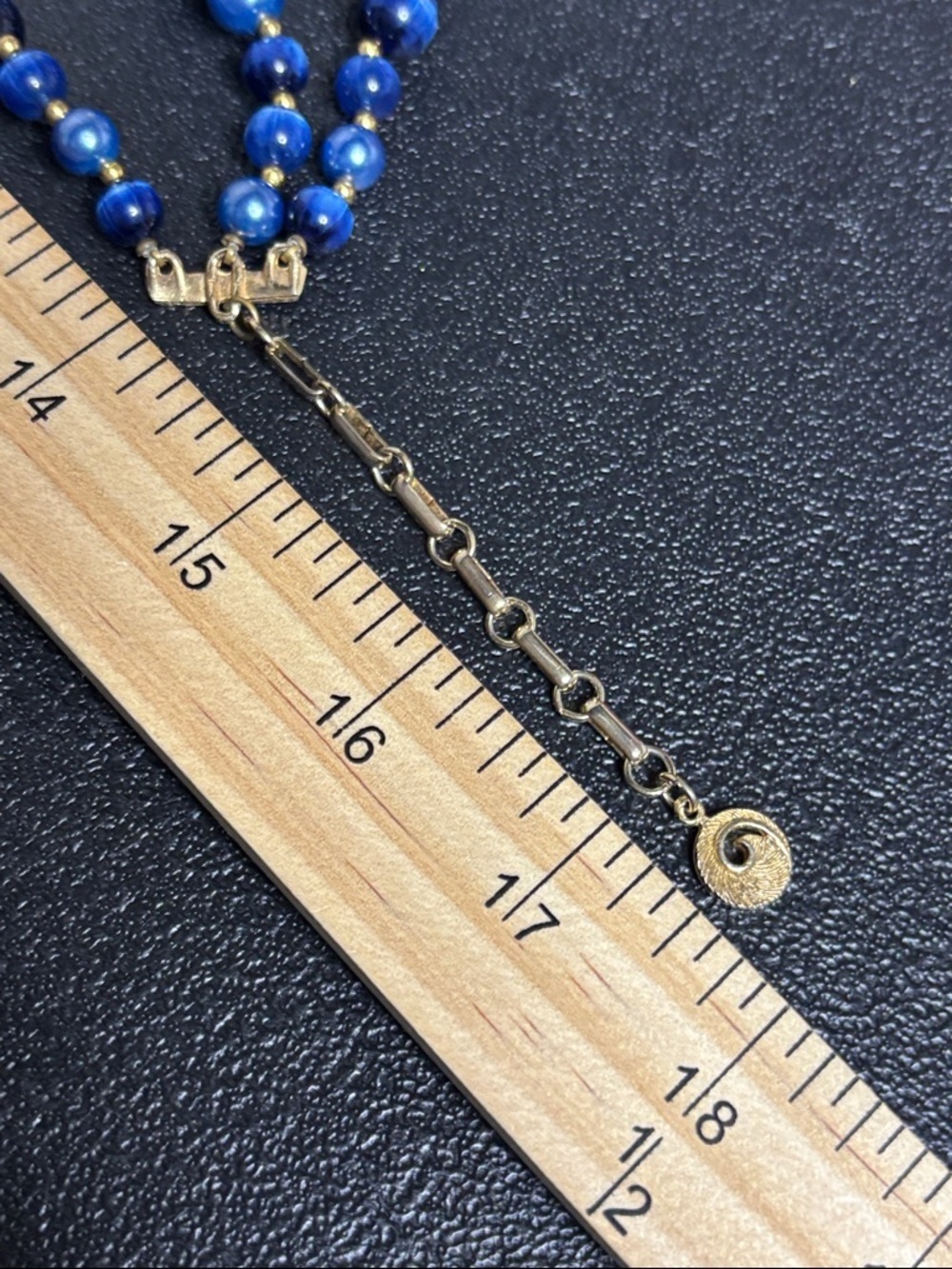 Vintage Lisner Signed Layered Collar Blue Beaded Gold Tone Statement Necklace - Picture 7 of 7